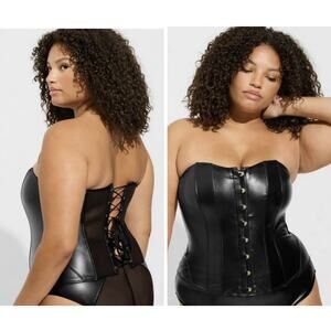Torrid Plus Size 2 Sexy Black Pleather Strapless Corset Lingerie Top Hook‎ & Eye